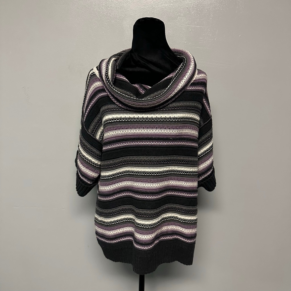 Croft & Barrow Cowl Neck Sweater women’s XL Black Purple Striped 3/4 sleeve